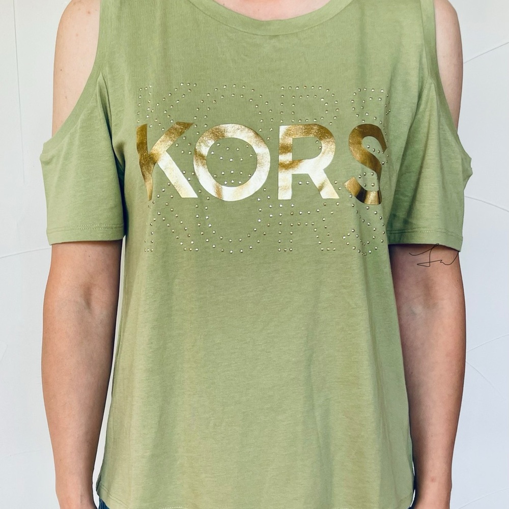 NWT Michael Kors Olive Green Cold Shoulder Tee